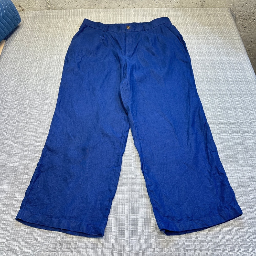 Lands End Petite 100% Linen Pants Womens 16P High Rise Wide Leg Euro Summer